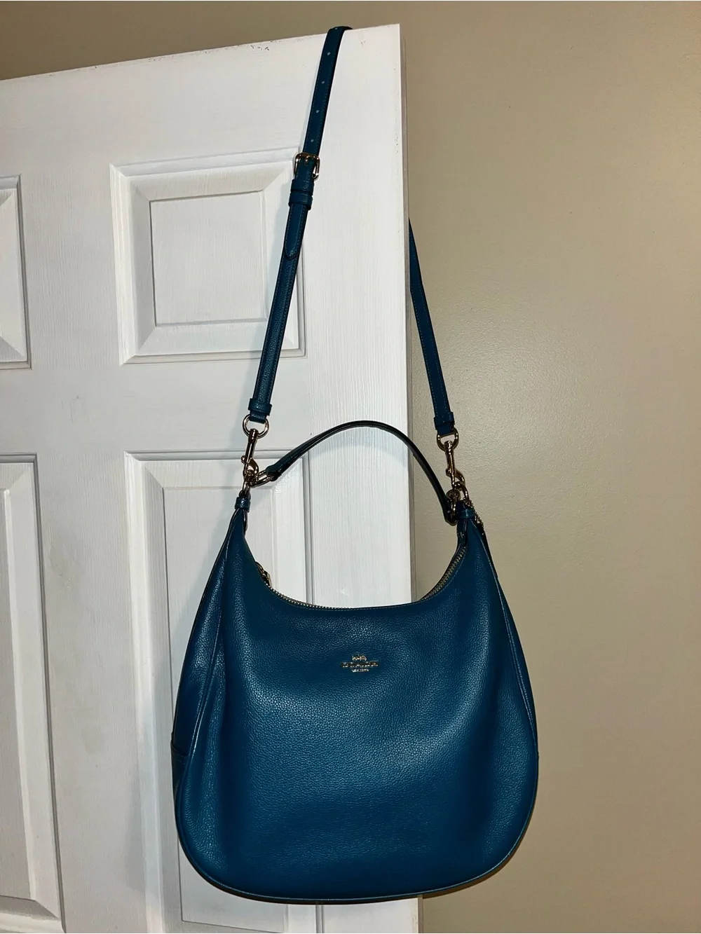 Coach Teal Pebble Leather Hobo with Gold Hardware
